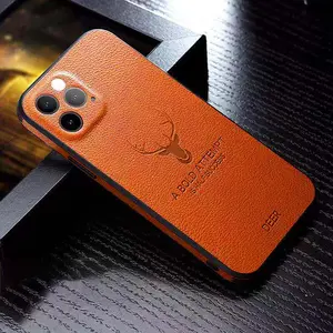 Deer Embossed Leather Phone Case for iPhone 11-17 Pro Max, Slim Portable Protection Cover for Handheld Devices, Scratch-Resistant Shockproof Smartphone Casing, Luxury Cellphone Accessory | Mother's Day Gift for Her, Screen Protector Orange summerwins