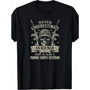 Men's Vintage Marine Corps Veteran T-Shirt - Never Underestimate an Old for Man Who Was Also a Marine Graphic Print