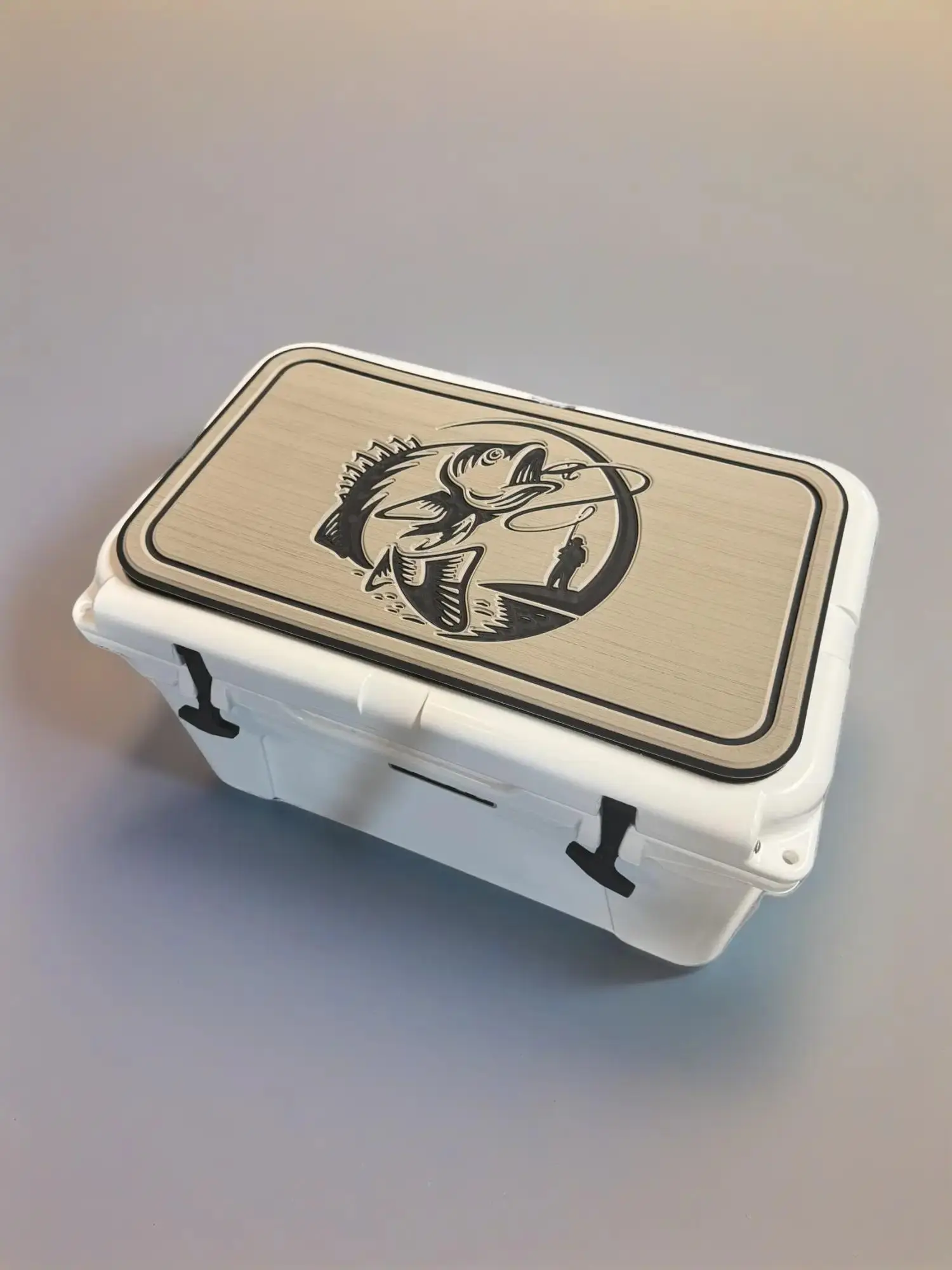 YETI Cooler Pad with Hooked on Bass Logo - Peel-Stick 3M Adhesive, Snug Fit for YETI Haul, Roadie, Tundra, Wheeled Cooler Lids - Tan/Black Marine Foam, UV Stable Outdoor Camping Ice Box Supply, Outdoor Accessories