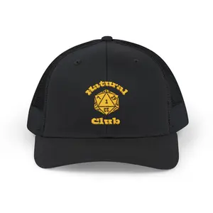 Nat 1 Club Snapback Trucker Cap - Dungeons N Dragons Dad Hat, Geeky Baseball Cap, RPG Embroidered, Dungeons & Dragons Fan Gift, Adjustable
