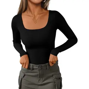 PrettyGarden Long Sleeve Shirts for Women Ribbed Basic Tees Scoop Neck Trendy Going Out Tops Fashion Clothing
