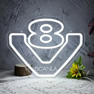 SCANIA V8 LED Neon Sign, USB Powered Wall Mounted Decorative Neon Light, Durable Plastic Construction Lights for Man Cave, Garage, Workshop, Parking Lot