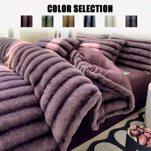 Ultra Soft Artificial Rabbit Fur Blanket, High Density Velvet Craftsmanship, Durable and Luxurious, Multi-Purpose for Sofa Bed Office Travel, Faux Fur Blanket