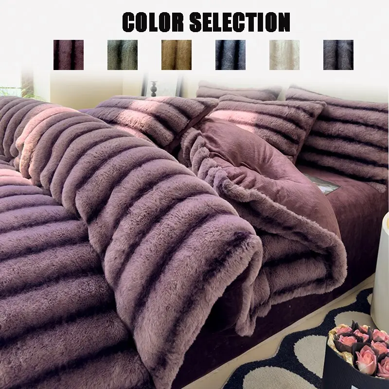 Ultra Soft Artificial Rabbit Fur Blanket, High Density Velvet Craftsmanship, Durable and Luxurious, Multi-Purpose for Sofa Bed Office Travel, Multifunctional Blanket, Faux Fur Blanket, Blanket for Couch