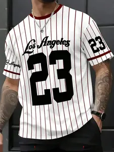 Men's Striped Baseball Number 23 Print Short Sleeve Shirt, Baseball Jersey, Sports Top, Outdoor Sports Casual Running Basketball Football T-Shirt, Quick Dry Breathable, Sports Clothing