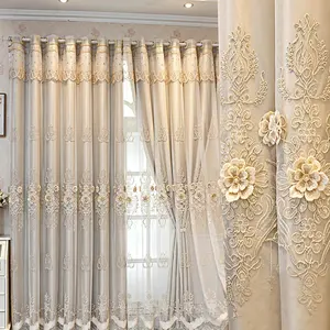 New Arrival 3D Embroidered Sheer Curtain, Blackout Drapes for Living Room & Bedroom, Modern European Luxury Style, 60x78 Inches, Home Decoration Curtain