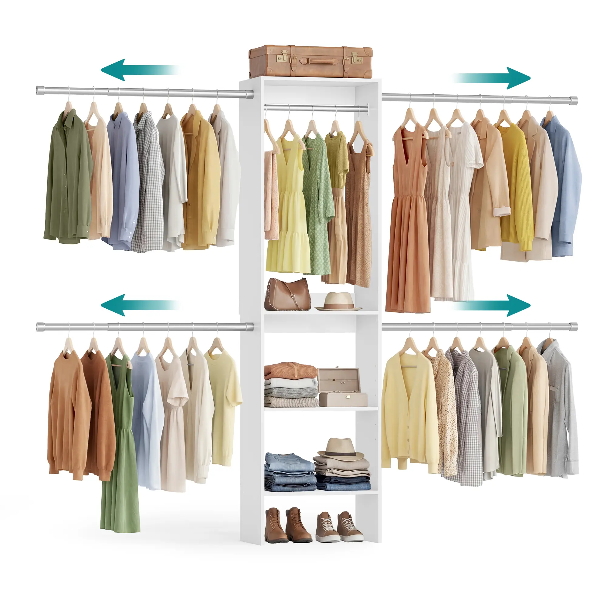 SONGMICS Closet System, Customizable Walk-In Closet Organizer System with Adjustable Hanging Rods and Storage Shelves
