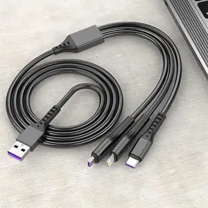 Fishnet Braided Durable One-To-Three Mobile Phone Multifunctional Fast USB Charging Cable, 120w USB to Type-C/iOS/micro Interface Data Line, 1.2m USB Charger Cord, Data Cables