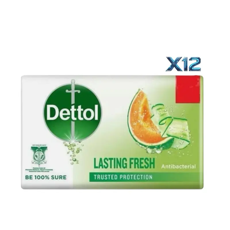 Dettol Antibacterial Soap Bar 100g Pack of 12 Lasting Fresh Scent for Everyday Use Essential Skincare Care Practical and Convenient