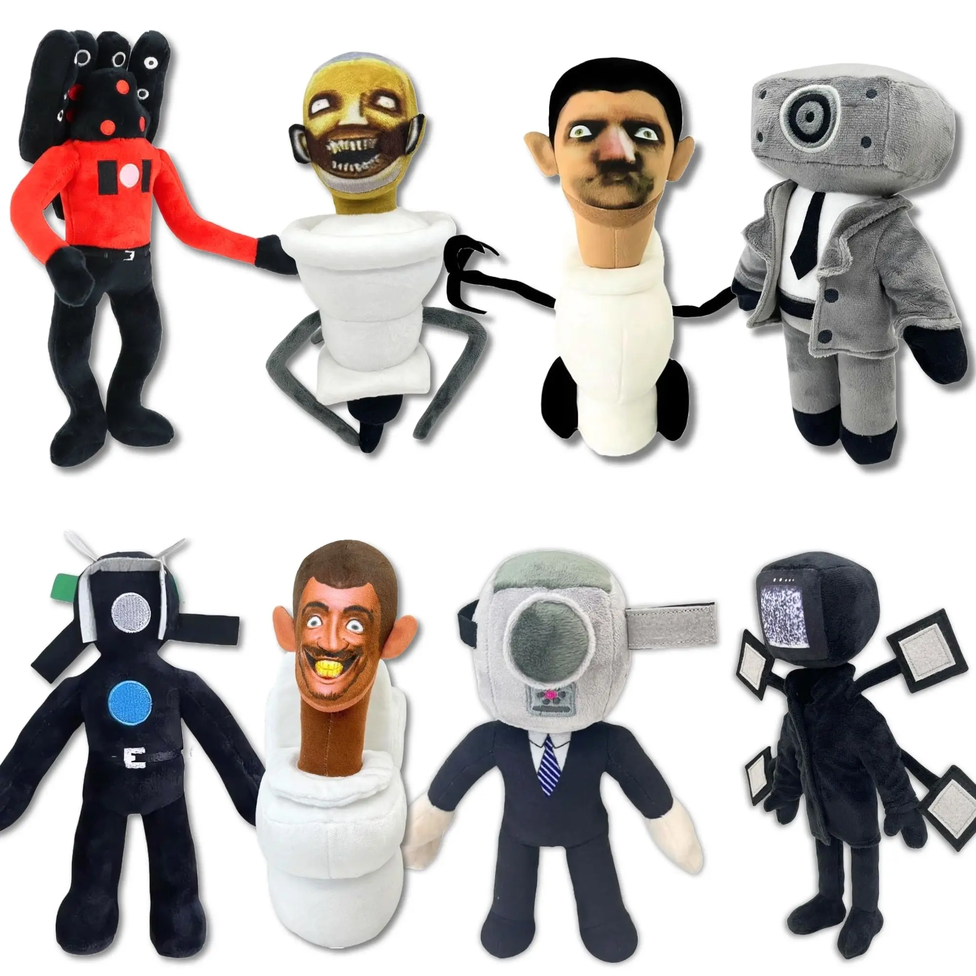 Skibidi Toilet Plush 8 Pack - 12inch Titan Speakerman Bosses Plushies Set - Stuffed Toy Cameraman Plushy Action Figure - Collectible Gifts for Kids Fans Birthdays - Toilet Toys Plush