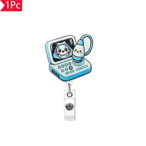 1PC cartoon ultrasound machine, B-ultrasound machine, expandable and easy to pull buckle, ultrasound department nurse ID clip, medical certificate buckle, Nurse Badge Reel, Nursing Badge Reel, suitable for nurses, doctors, Christmas gifts