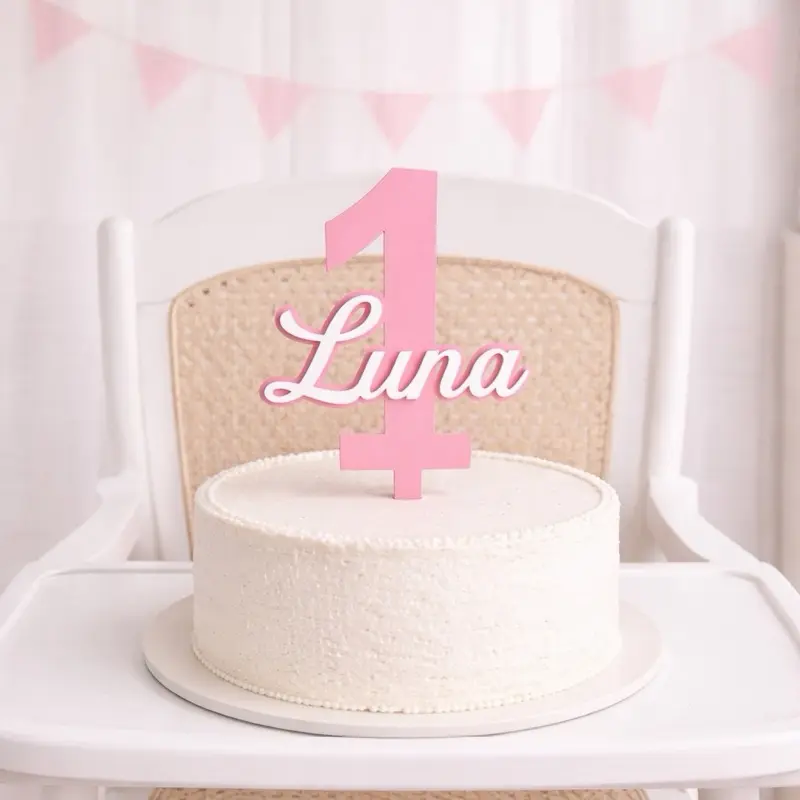 Personalized 1st Birthday Cake Topper Girl | Custom Name & Age | Smash Cake Topper | Baby Girl Birthday Decor | Modern Minimal Cake Topper