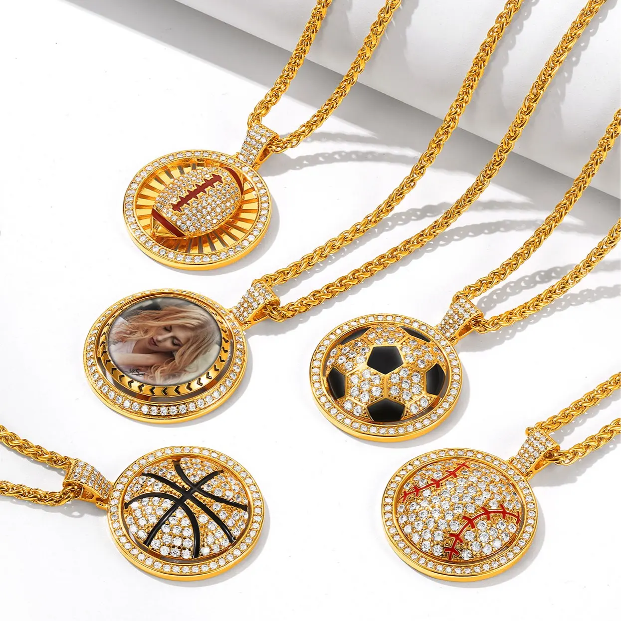 U7 180° Rotating Solid Durable Soccer-Football League Pendant Necklace, Anti-Oxidation Sport Jewelry Gift for Men