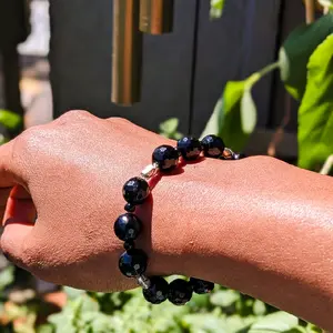 DÁÀBÒ BÒ - PROTECT: An Afro-centric Beaded Gemstone Bracelet, Wearable Protection Spell, Serpentine, Onyx, Volcanic (Igneous) Rock, Steel; Ogùn Energy; Spiritual Protection, Spiritual Jewelry, Any Gender Jewelry, Spiritual Technology, Spiritual Adornment