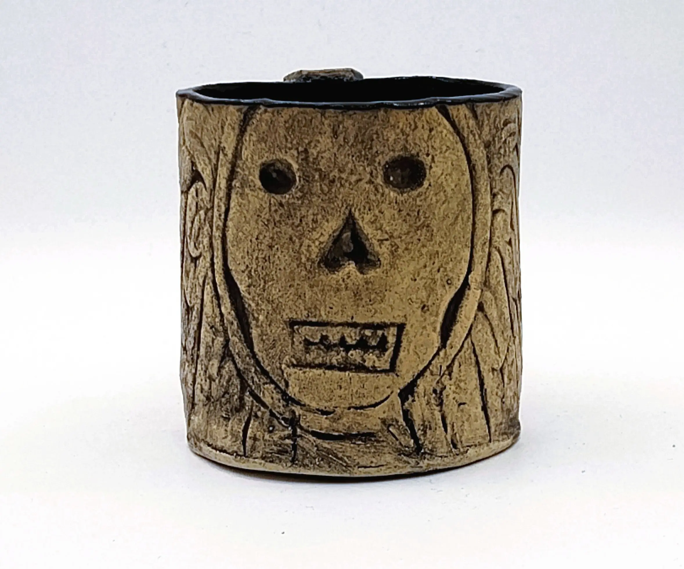 Gravestein Gravestone Pottery Mug Mystic This espresso cup is impressed with the carving from the grave of Eunice Chesebrough. Mystic, Stonington, CT.  CT