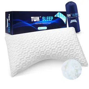 TWK Sidney Sleep Pillow for Side & Back Sleepers - Orthopedic Memory Foam - Adjustable Contour Fill - Queen Size - Extra Fill Included - White