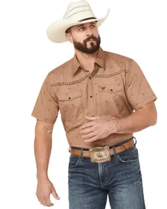 Men's Cowboy Hardware Boot Barn Steerhead Short Sleeve Snap Stretch Western - 145581-660-M