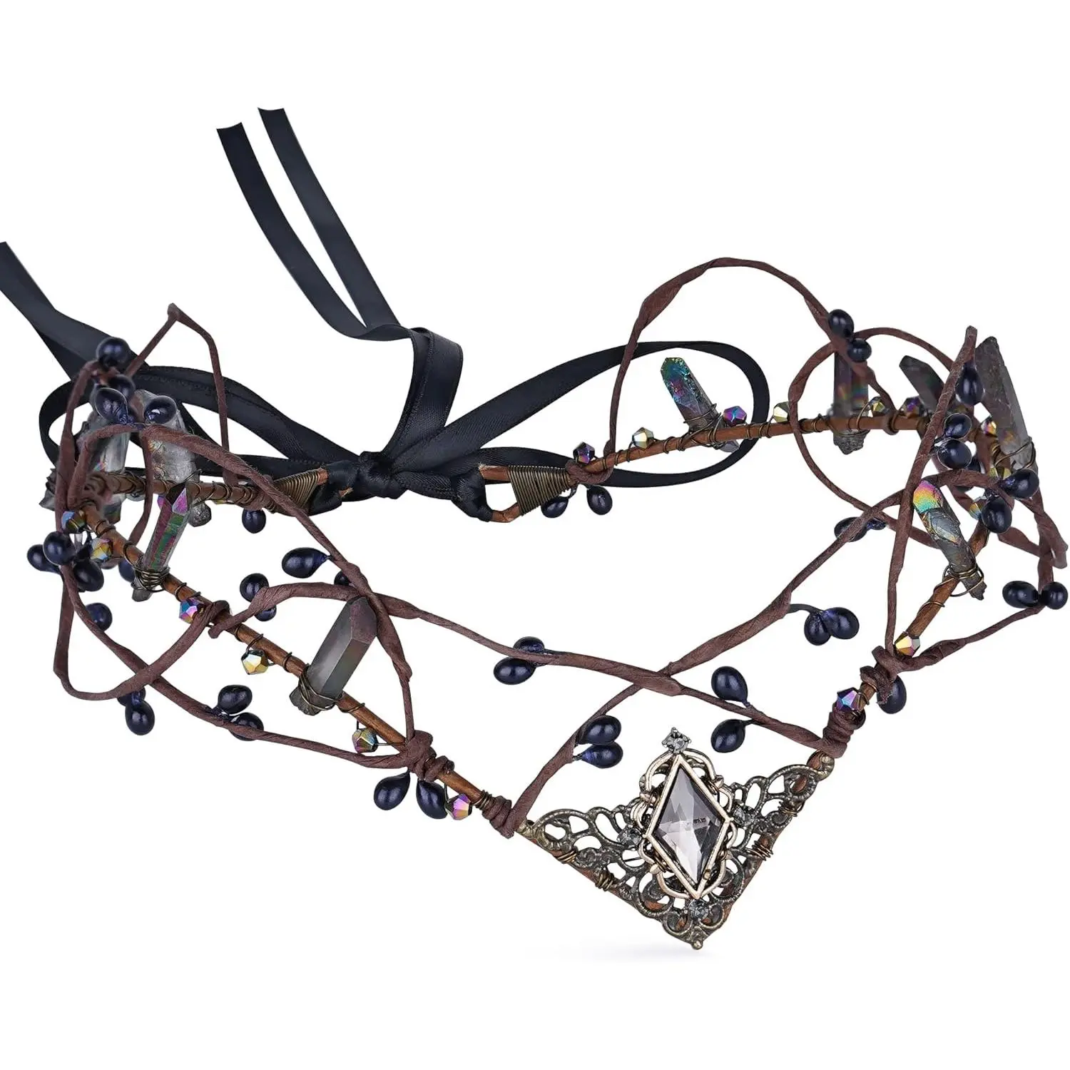 Elven Fairy Tiara for Women, Cute Crown Design with a Synthetic Crystal Teardrop Gem for Renaissance Faire & Halloween
