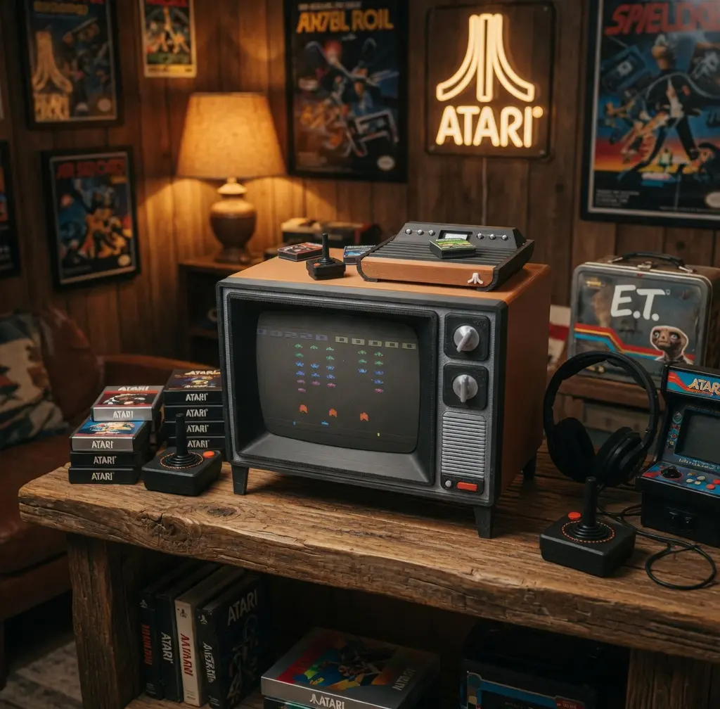 3d Printed Miniature Retro 1970s-80s TV with Atari Video Game System - Diorama Home Decor Doll House