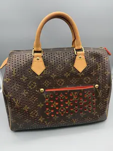 Pre-owned Louis Vuitton Coated Canvas Tote Bags Monogram Perforated Speedy 30 Orange Handbag with Gold Hardware & Orange Interior Tote Bag Top Handle =%2= shoulder=%2= =%2= strap=%2=