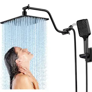 High-pressure Rainfall Shower Head with 4-Mode Detachable Handheld, 16-inch Adjustable Extension Arm, Rust-Resistant 304 Stainless Steel, 3-Way Diverter Valve, Spa-like Experience