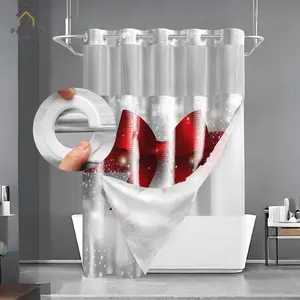 Red Bow Tie No Hook Shower Curtain with Snap in Liner -grey Wagonfly Double Layer Shower Curtain -Fabric Waterproof Inner Liner, White Cloth Shower Curtains Washable