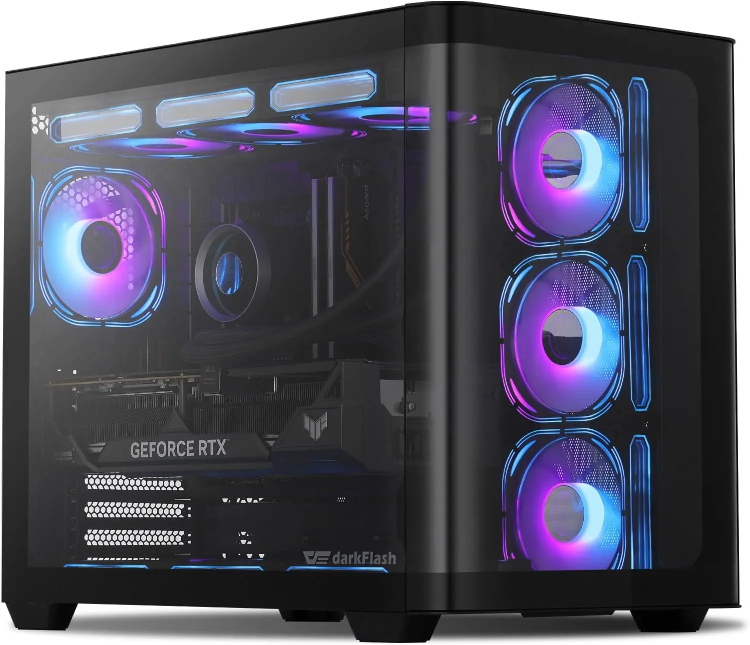 DarkFlash DPW90 ATX Gaming PC Case with 270° Curved Glass & Dual 360mm Liquid Fans Ready for RTX 5090