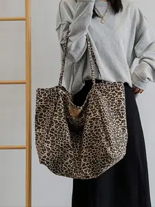 Big Stylish Leopard Print Tote Bag,Large Capacity Shoulder Bag,Perfect Underarm Bag For Commuting,School Bag,Large Capacity,Portable,For Teen Girls Women College Students,White-Collar Workers,Perfect For Work,Back To School,Middle School,High School,Colle