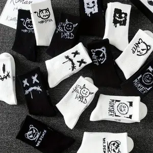 5 Pairs Funny Graffiti Couple Spring and Summer Moisture Wicking Breathable Versatile Casual Sports Long Socks Suitable for All Seasons