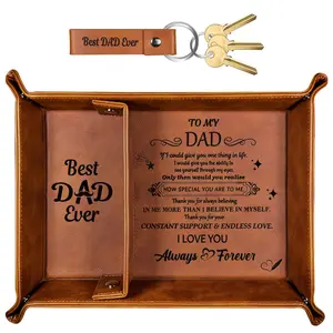 Gifts for Dad from Daughter Son Kids Gifts for Dad Who Wants Nothing Birthday Gifts for Dad Stepdad Husband PU Leather Valet Tray