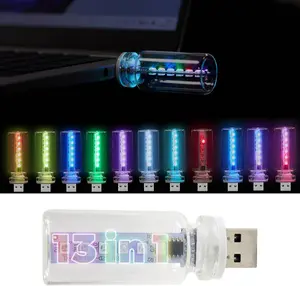 Car USB Lights, 13 in 1 Touch Adjustment USB LED Car Lights, Mini Glass Bottle LED Bulb Night Lights, Switch Memory Retention, 13 Modes for Vehicle Bedroom Camping Holiday (1Pcs) LINBLIF
