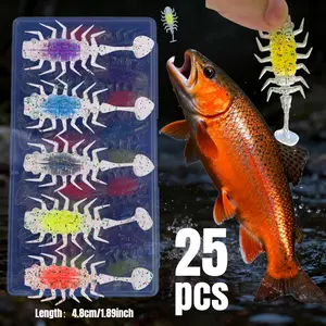 25 pcs Floating Fishing Bait 4.8cm/1.89inch Bionic Centipede Soft Bait Sandwich Design More Attractive to Fish Artificial Fishing Lure Floating Fishing Lures
