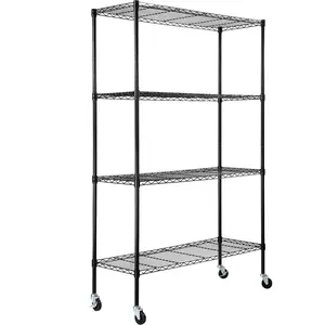 VEVOR Storage Shelving Unit with Wheels, TikTokShopBlackFriday, 4-Tier Adjustable, 700 lbs Capacity, Heavy Duty Garage Shelves Metal Organizer Wire Rack, Black, 47.2" L x 17.7" W x 74" H for Kitchen Pantry Basement Bathroom Steel Set