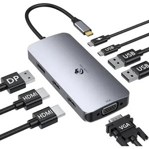 Docking Station Dual Monitor, Laptop Docking Station 3 Monitors Quadruple Display with Dual 4K HDMI, DP, VGA, 100W PD, 3 USB C/A 2.0, Laptop Dock For Dell, Lenovo, HP, Surface