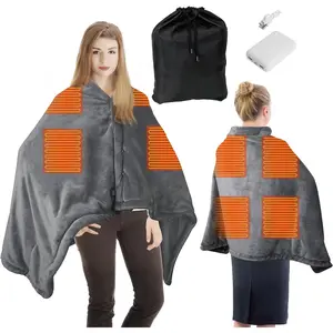 Portable Battery Powered Heated Blanket with USB Power Bank – Electric Wearable Throw Shawl, 3 Heat Levels, Fast Heating Cordless Blanket for Camping, Trav