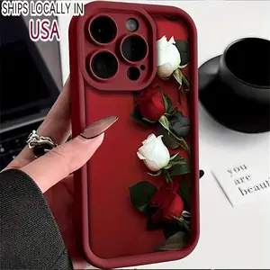Case for iPhone 16 Pro Max 15 Plus 14 13 12 11 XS XR rose Pattern Drop Protection Shockproof Soft Silicone smartphone Cover