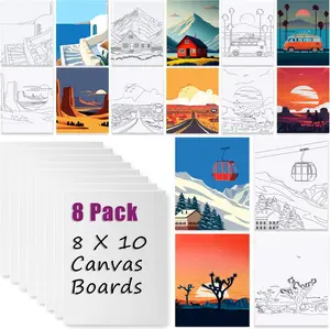 8Pack (8x10) Pre Drawn Canvas Boards for Painting for Adults, Sip and Paint Party Supplies Canvas Painting Set, Beginner Favor, (Landscape)