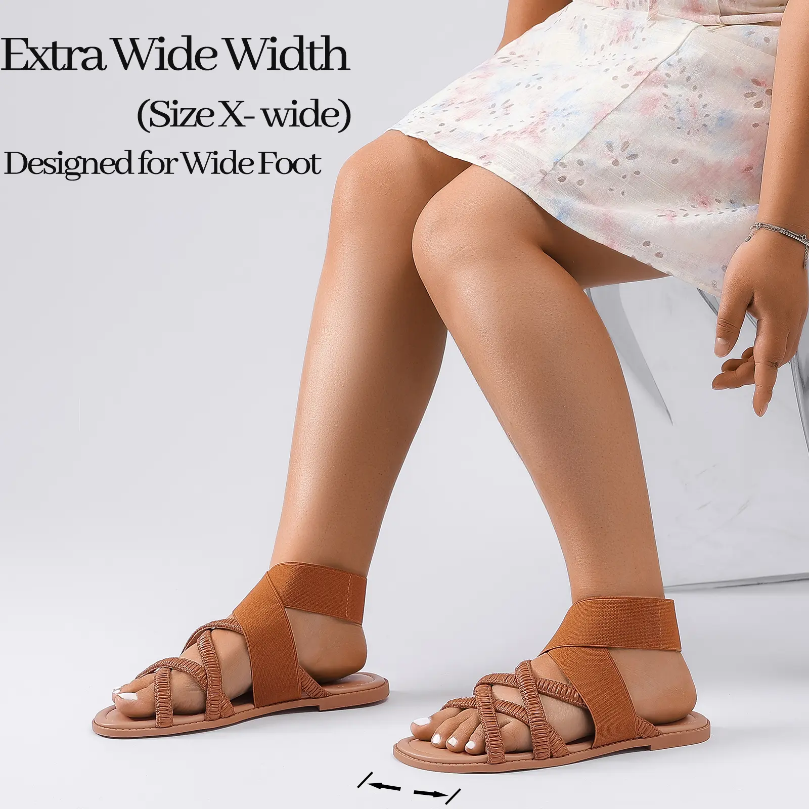 Women's Stylish Braid-Design Wide Width Slip-On Flat Sandals - Elastic Ankle Strap, EVA Foam Casual Beach Sandals for Summer, Adjustable Strappy Sandals, Casual Beach Shoes
