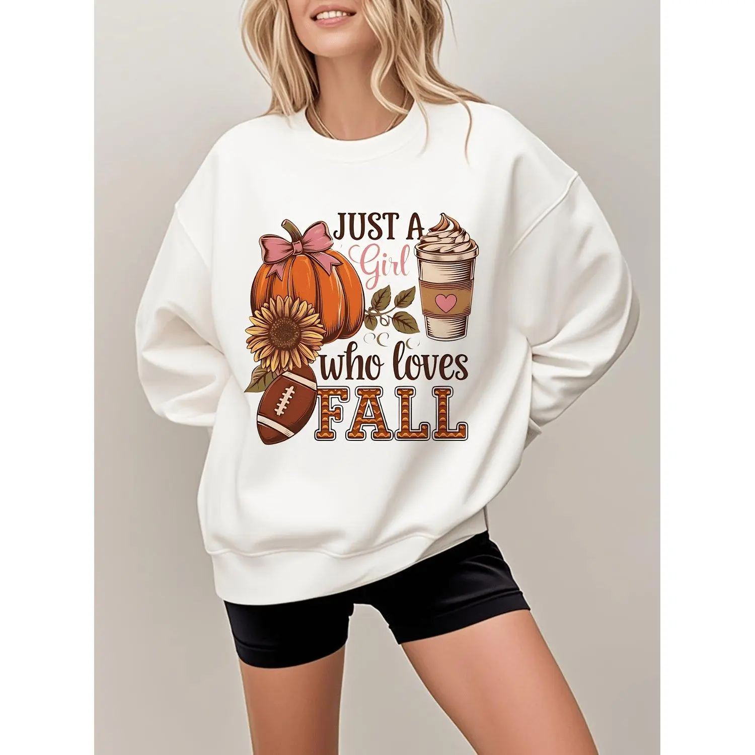 Women's Long Sleeve Round Neck Sports Hoodie - Fall Football Sunflower Print, Comfortable Casual Pullover Athletic Top, Hoodies
