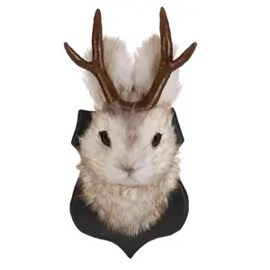 Jackalope Wall Art, Unique Artistic Easter Bunny Wall Decoration, Realistic Jackalope Taxidermy Artwork, Animal Head Resin Mount for Home Decor, Spring Decorations