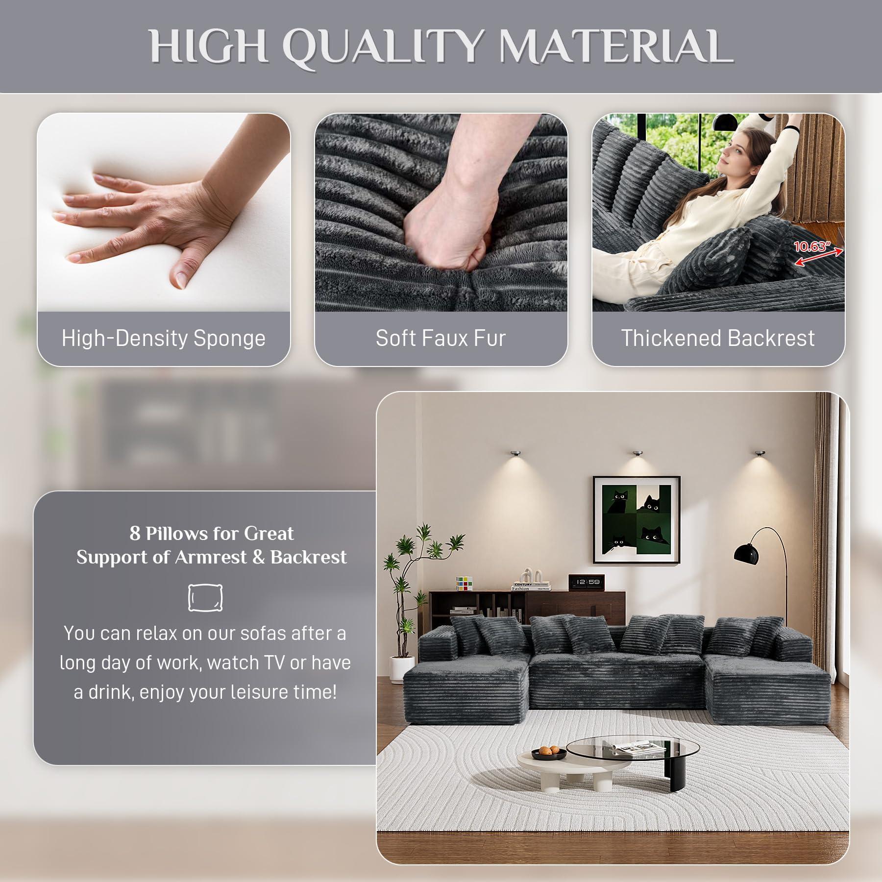 #TikTokShopDealsforYouDays【3 Packages Shipping】Modular Sectional Sofa Cloud Couch 131" Black Boneless Sectional Couches for Living Room Comfy Deep Seat Plush Corduroy Sofa Modern Fluffy Memory Foam U Shape Couch with Chaise Lounge Modular Sectional Couch #TikTokShopDealsforYouDays【3 Packages Shipping】Modular Sectional Sofa Cloud Couch 131" Black Boneless Sectional Couches for Living Room Comfy Deep Seat Plush Corduroy Sofa Modern Fluffy Memory Foam U Shape Couch with Chaise Lounge Modular Sectional Couch