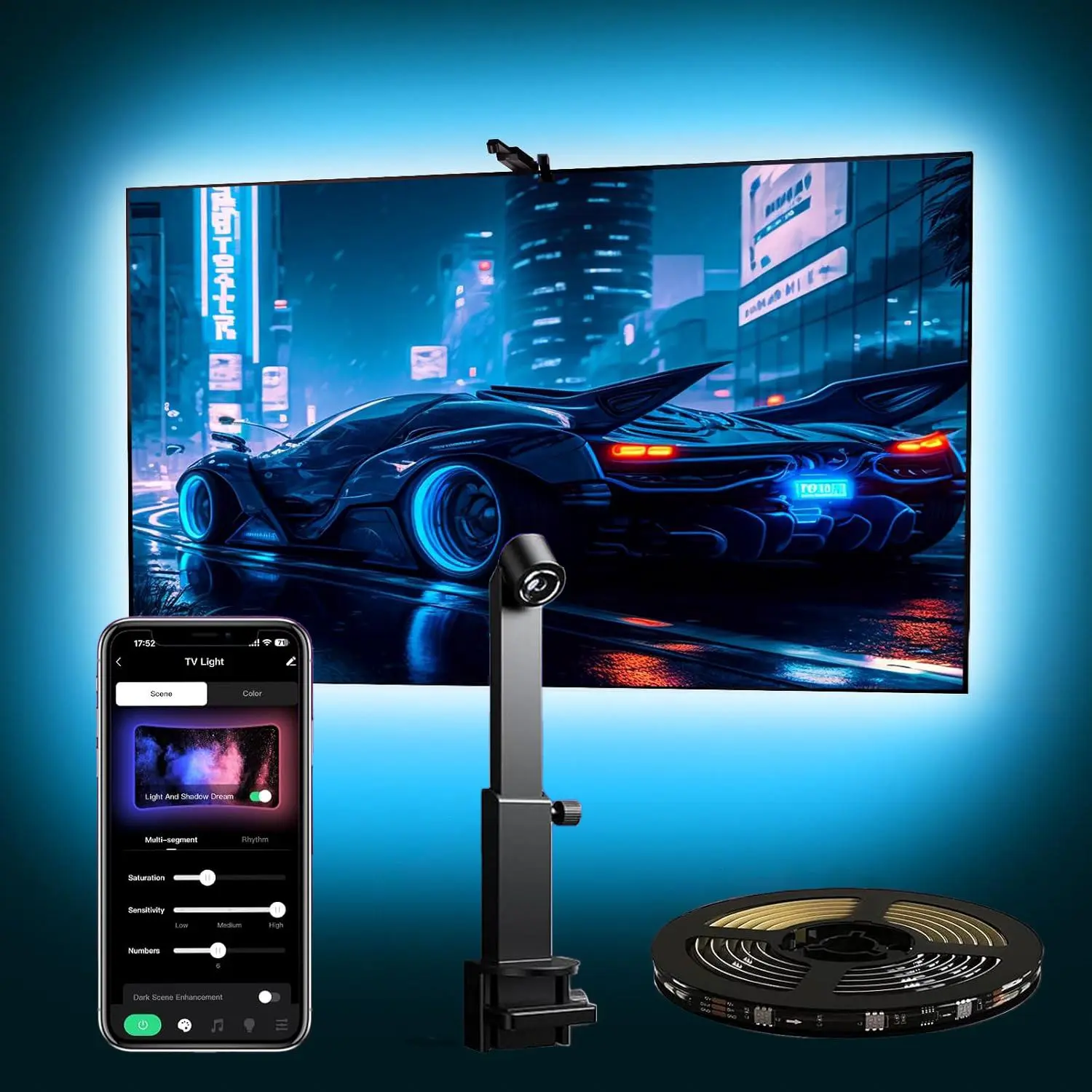 Smart TV LED Backlight with Camera, USB Powered APP Control Color Changing LED TV Lights, LED TV Backlight for 70-85 Inch Screens, Led Light Backlit, Led Lighted