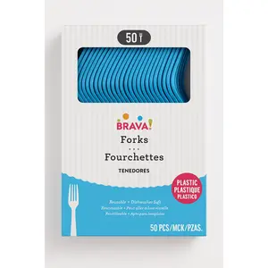 Caribbean Blue Heavy-Duty Plastic Reusable Forks, 50-Pack - 7.5 in.