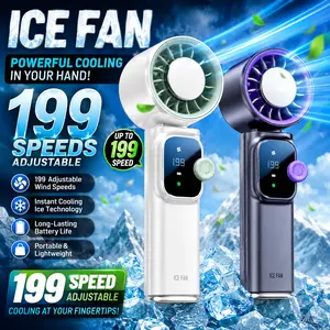 New convenient handheld turbine fan with 199 adjustable wind levels, 4000 mAh rechargeable battery, 3-in-1 air turbine cooling fan for outdoor activities, travel, and beach use (cold wind or normal temperature modes). #Global Selection