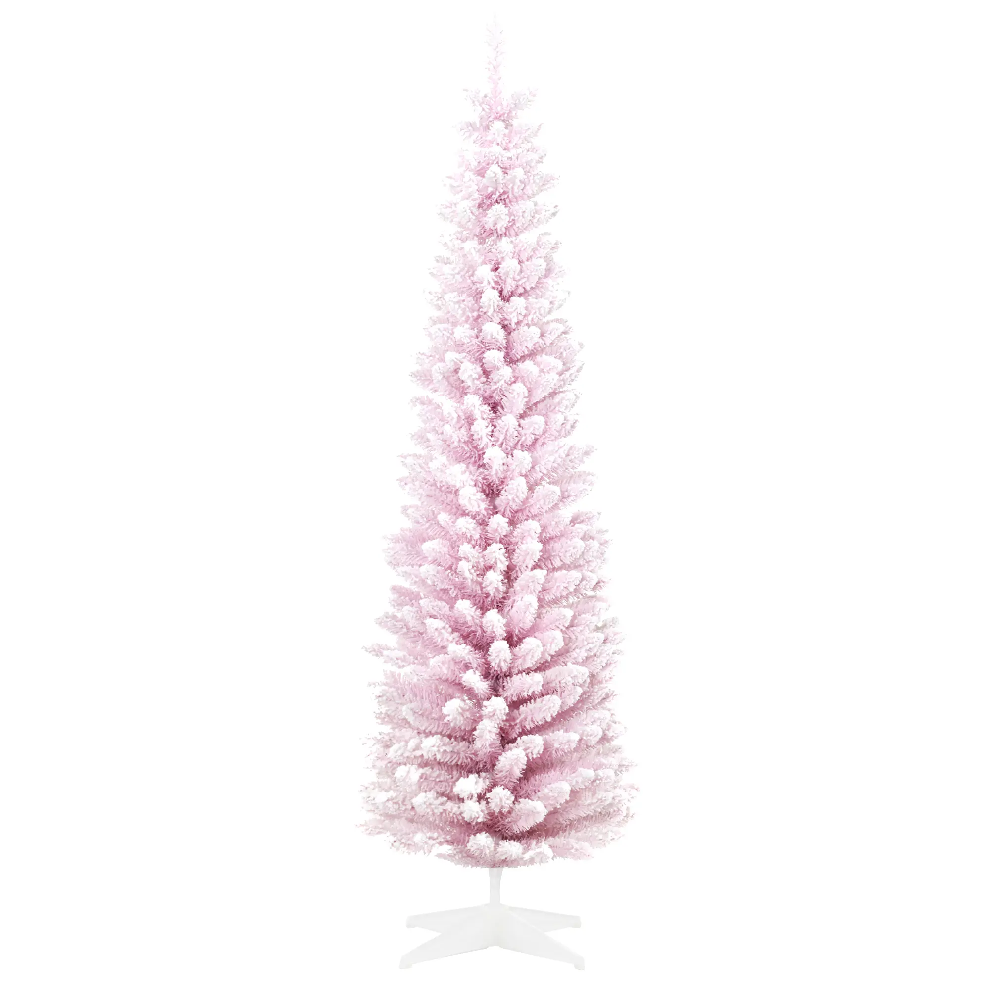 7 foot pink snow flocked pencil shaped unlit artificial christmas tree realistic branch design easy assemble indoor festive home decor