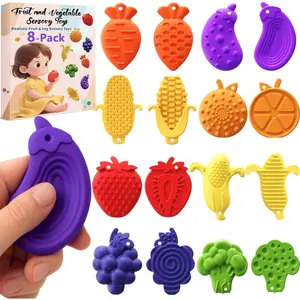 8Pcs Worry Stones Silicone Fruit Fidget Toy for Adults & Kids, Stress Relief & Anxiety Sensory Toys for Autism ADHD, Party Favors, Stocking Stuffers, Treasure Box for Classroom, Teacher Must HavesAGJU