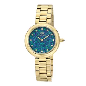 Porsamo Bleu Opal Stainless Steel Gold Tone Gemstone Women's Watch  | 7-Year Warranty, Gemstone Dial | Battery Model SR626SW |