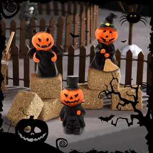 Halloween 3 Pumpkin Figurines - Durable Resin Halloween Tabletop Decoration, Compact & Lightweight, Perfect for Indoor & Outdoor Halloween Decor