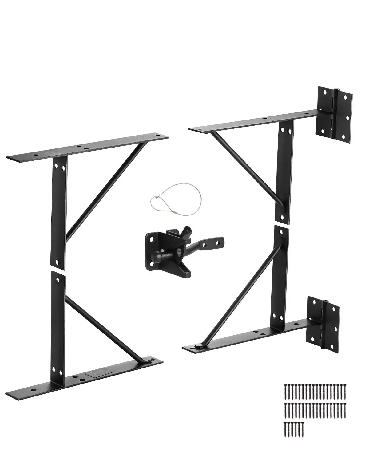 【toolupgrade】VEVOR Metal Heavy Iron Gate Corner Brace Bracket Full Kit with Corner Mount, Latch Lock Rope & Accessories, Anti-Sag Frame Hardware for 2x4in+ Wooden Windows, Deck Doors, Livestock Gates