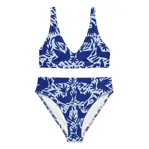 Navy Recycled high-waisted bikini